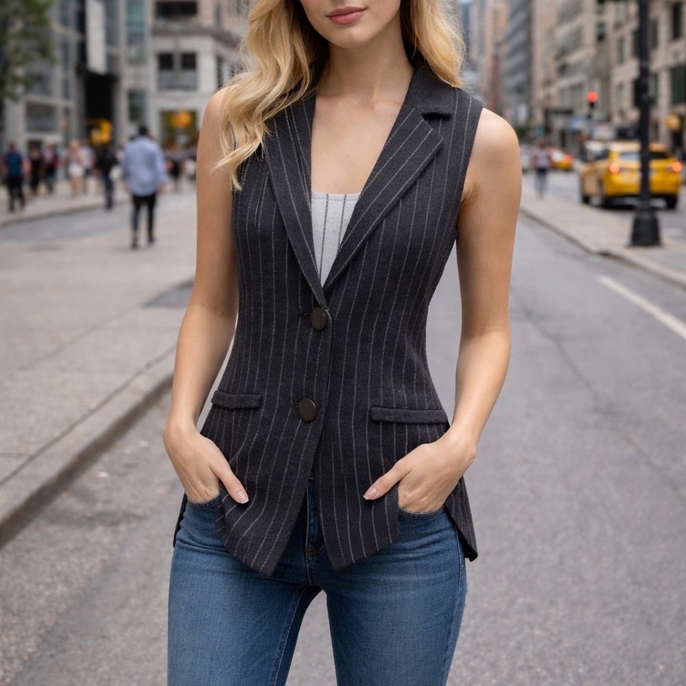 Etcetera Wool Blend Pinstripe Vest